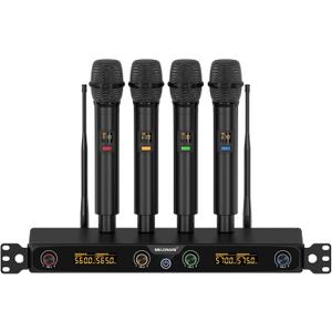 MELONARE 4-Channel Wireless Microphone System, UHF Rackmountable Cordless Mic Set w/ 4X 10 Frequencies, 260ft Range, Dynamic Handheld Microphone for Singing, Karaoke, Church, DJ, Party (MWM-41F)