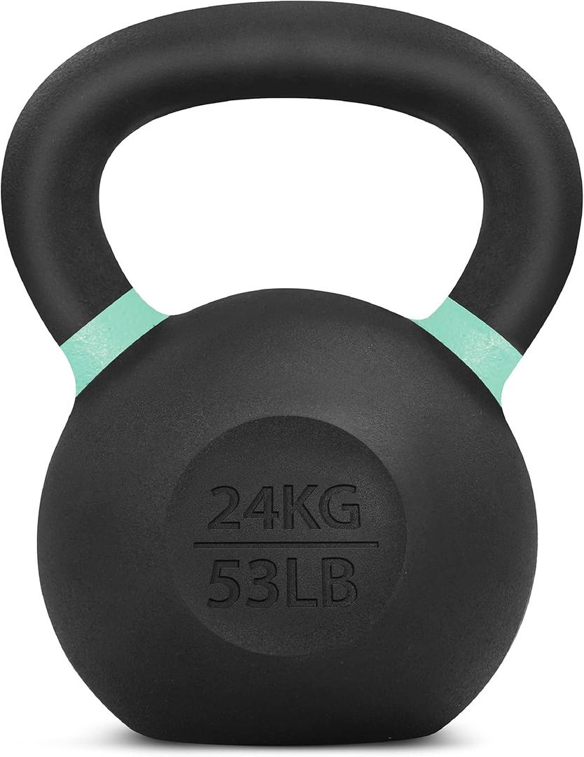 Yes4All Powder Coated Kettlebell, Cast Iron Core Kettlebells with Non-Slip Handle & Flat Bottom for Conditioning, Heavy Duty for Strength Training, 9lb to 71lb - Single & Pair (Light Green)