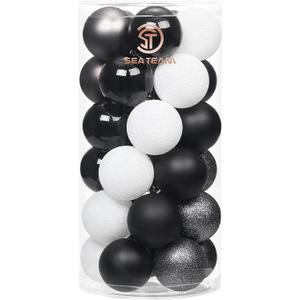 Sea Team 60mm/2.36" Set of Colorful Painted Sparkling Ornaments and Hanging Balls for Christmas Tree - 30pcs (Black / White)