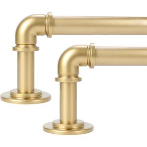 OLV 2 Pack Gold Industrial Curtain Rods for Windows 48 to 84 Inch(4 to 7 Feet), 1 Inch Diameter Blackout Wrap Around Adjustable Heavy Duty Window Drapery Rods, Indoor and Outdoor