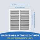 14x14 Vent Cover (Duct Opening Size), Air Return Vent Cover, AC Vent Cover, Cold Air Return Vent Cover, Flat Return Air Grilles, Outer Dimensions:15.75"W x 15.75"H (14"Wx14"H, Duct Opening)