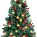 Juegoal 4 FT Christmas Trees in Gold Urn Base, Pre-Lit Artificial Spruce Entrance Tree with Battery Powered 120 LEDs Lights, Pine Cones & Red Berries for Xmas Home Front Door Porch Decorations, 1 Pack