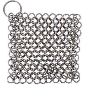 Mythrojan Cast Iron Scrubber 316 Stainless Steel Skillet Cleaner 3.9"x3.9" Chainmail Scrubber Chain Mail Scrub with Hanging Ring for Cast Iron Pre-Seasoned Pans, BBQ Grills Cookware Utensils Cleaning (10 X 10cm)