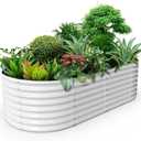 A ANLEOLIFE 8x4x2ft Galvanized Raised Garden Bed Kit, Oval Metal Deep Root Planters for Outdoor Plants Vegetables Flowers Herb, Large Bottomless, 478 Gallon Capacity- Antique White