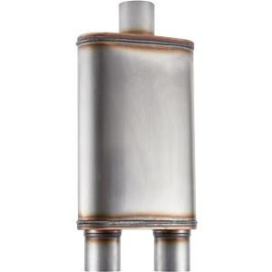 Universal 409 Stainless Performance Exhaust Muffler, single in dual out muffle (3 in inlet 2.5 in dual outlet)