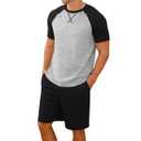 Mens Pajama Set Summer Pjs Sleepwear Lightweight Short Sleeve Pjs Soft Comfy Sleep Set With Pocket, XL