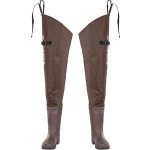 Hip Waders for Men Waterproof, Hip Boots for Women, 2-Ply PVC/Nylon Bootfoot Hip Waders for Fishing & Hunting (M7/W9, Brown)