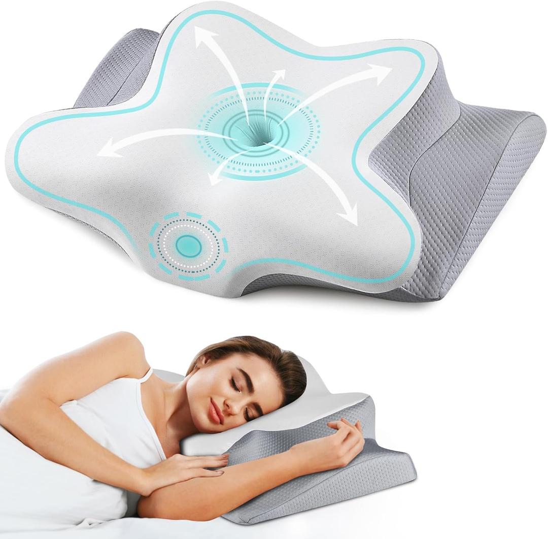 Cervical Neck Pillow for Pain Relief, Contour Memory Foam Pillows for Sleeping, Ergonomic Pillow Orthopedic Cooling Pillow Bed Pillow Neck Support for Side Back Stomach Sleepers (Grey)