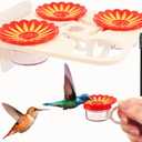 Hand Held Hummingbird Feeder Set - Window Wild Bird Feeder with Suction Cups, 4 Hummingbird Ring Feeder and Feeding Ports with Brush, Window Mount Feeder Hanging for Handheld/Outdoor/Garden/Yard
