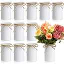 Rustic Vase for Table Centerpieces 4.33 Inch Small Petite Flower Vase with Twine Bow Vintage Farmhouse Decor for Wedding Reception Dining, Home Galvanized Metal Buckets(White,12 Pcs)