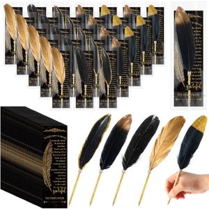 Spakon 25 Sets Feather Pen Wedding Favors Bulk bridal Shower Quill Ballpoint Pens Gold Vintage Bridal Shower Favors with Thank You Tags Wedding Gifts Souvenirs for Guest Signature(Elegant)