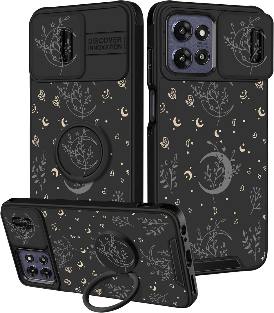 Goocrux for Moto G Power 5G 2025, for Moto G Play 2025 Case - Women Girls Boys Cute Phone Cover Slide Camera Cover with Ring Stand Holder Cases for Motorola G Power 5G 2025/G Paly 2025, Moon Stars