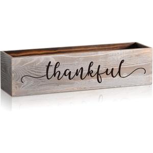 Patelai 1 Pcs 15.7inch Centerpiece Table Decorations Wood Planter Rectangular Planter Decorative Window Planters Rustic Wooden Box Floral Natural Centerpieces for Wedding Decor(Thankful Style)