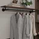 TEDIDUWA Clothes Rack 48in, Wall Mounted Garment Rack with Solid Walnut Wood Shelf, Heavy Duty Hanging Clothes Rack, Multi-Purpose Hanging Rod, Space-Saving Closet Storage