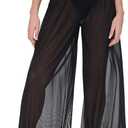 Womens Cover up Pants Sheer Bikini Bottoms Swimsuit Cover up Wide Leg Beach Pants (Large, Black)