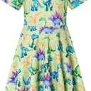 RAISEVERN Girls Dresses Short Sleeve for School Casual T-Shirt Dress Age 4-9 Years (7-8 Years, D1-dinosaur)