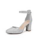 DREAM PAIRS Women's Closed Toe Chunky Heels Ankle Strap Low Block Heels Round Toe Dress Bridal Wedding Pumps Shoes,Size 8,Silver-Glitter,DWUMPU2535