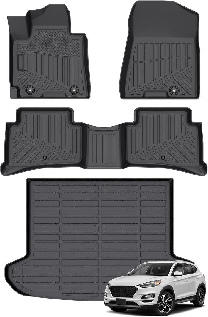 Floor Mats & Cargo Liner for Hyundai Tucson 2016 2017 2018 2019 2020 2021, All Weather TPE Rubber Floor Liner for Tucson, Waterproof Anti-Slip Full Set Floor Mats, Front, Rear, Trunk Mats
