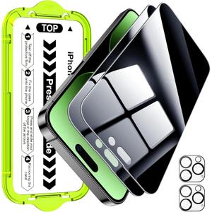 Esanik [2+2 Pack for iPhone 14 Pro Privacy Screen Protector  Anti-Spy Tempered Glass & Camera Lens Cover, Military-Grade 9H Hardness, Anti-Scratch, Flawless Fit Tray