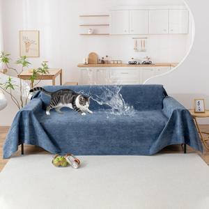 VClife Anti Cat Scratch Sofa Cover, 100% Waterproof Couch Cover Pets Sofa Cover for Sectional Sofa, Anti Slip Couch Protector Washable Throw Couch Cover for 3 Cushion Couch Sofa, Dark Blue, 71"X134"