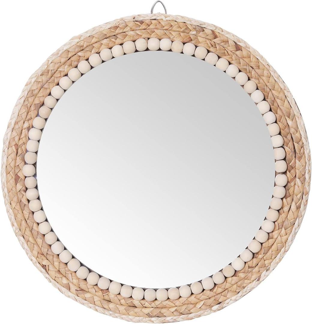 15 Inch Boho Round Hanging Wall Mirror Decorative Rattan Circle Mirrors for Farmhouse, Living Room, Bedroom