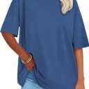 Women's Oversized T Shirts Short Sleeve Cotton Crewneck Summer Tops Casual Loose Fit Basic Tee Shirts Navy Blue, Large