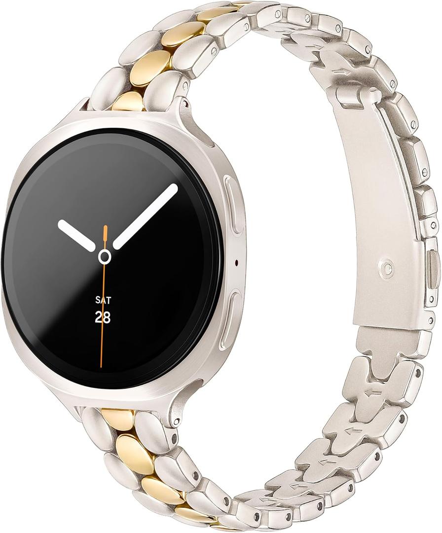 Melyis Slim Metal Band Fits Samsung Galaxy Watch 8 Band 40mm 44mm/Galaxy Watch 8 Classic 46mm, Stainless Steel Galaxy Watch 8 Band Women, Thin Bangle Bracelet for Samsung Watch 8 Bands, Starlight&Gold