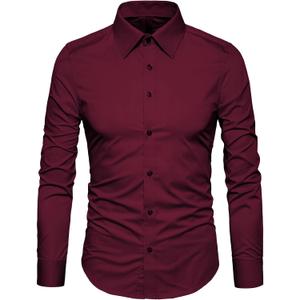 Manwan walk Men's Slim Fit Business Casual Cotton Long Sleeves Solid Button Down Dress Shirts (XX-Large, Red)