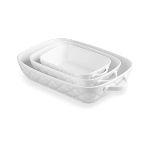 Sweejar Casserole Dishes for Oven, Baking Dish Set of 3,Ceramic Bakeware Set, Rectangular Baking Pan for Cooking,Kitchen,Banquet,12.2x9.2x2.5 Inches (White)