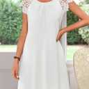 MEROKEETY Women's Casual Summer T Shirt Dress Beach Vacation Lace Sleeveless Flowy Pleated Mini Sundress (White), Medium