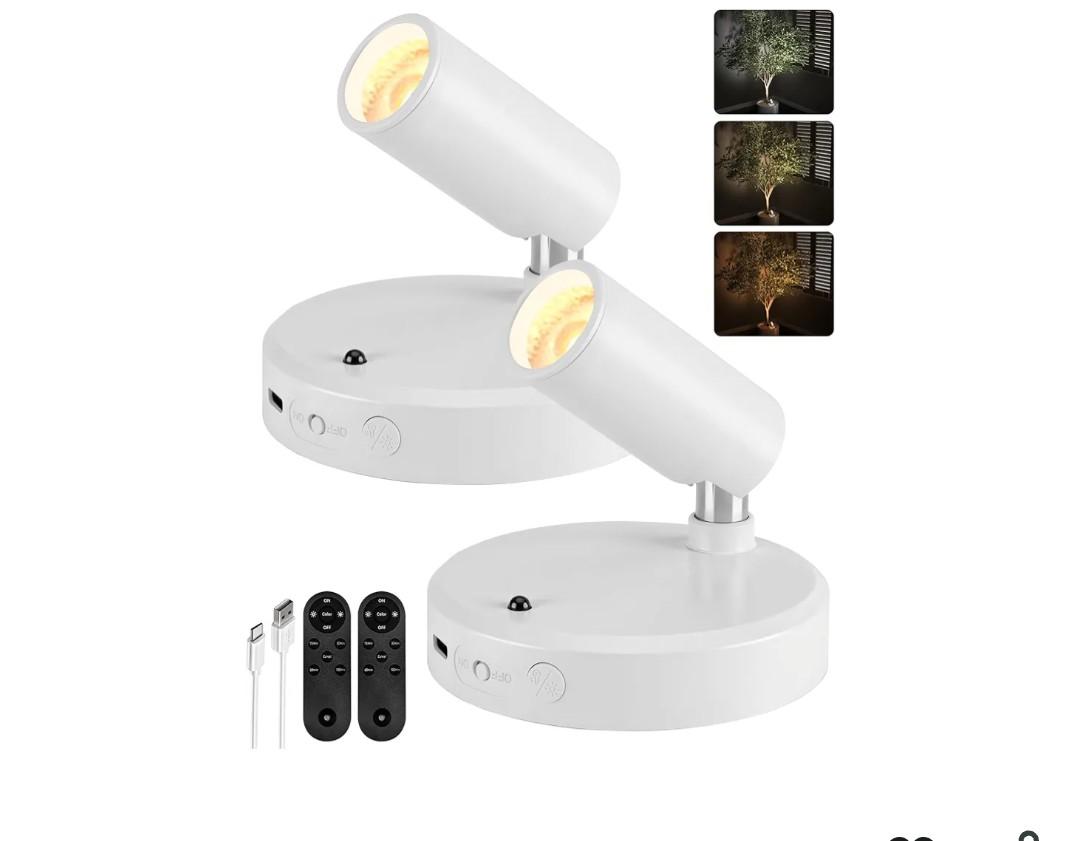 EZVALO Spot Lights Indoor, 5500mAh Rechargeable Picture Lights with Remote, Wireless Mini Art Accent Spotlights with Timer & Dimmable, 3-CCT, Uplights Indoor for Plants, Display (2-Pack-White)