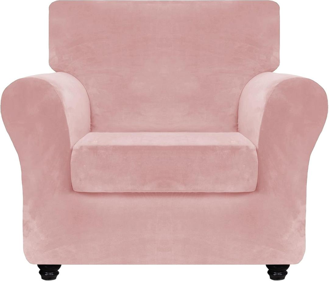 ZNSAYOTX Luxury Velvet Chair Slipcovers with Arm 2 Piece Stretch Chair Covers for Living Room Thick Soft Armchair Slipcover Anti Slip Pet Friendly Furniture Protector (Rose),30"-47"(1 Cushion)