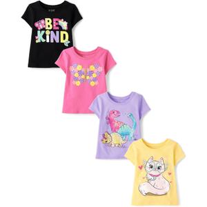 The Children's Place Baby Girls' and Toddler Unicorns,Butterflies,Trends Short Sleeve Graphic T-Shirts,4 Pack