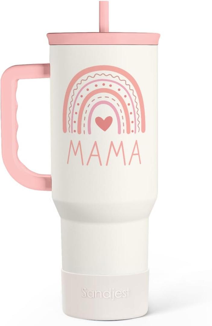 SANDJEST Gift for Mom from Daughter Son - Mama Insulated Stainless Steel Tumbler 40oz with Handle and Straw, Travel Coffee Mug for Mommy Moms - Gifts Idea for Birthday Christmas Mothers Day