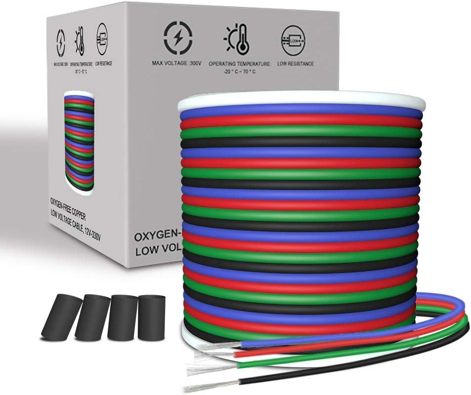 RGB Electrical Wire, 66ft 4 pin 22 Gauge LED Extension Cable, 22 AWG Wire 20M for LED Strip RGB 5050 3528 2835