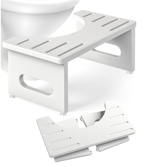 Foldable Toilet Stool, 7.5 Inches Bamboo Toilet Stool Squat for Adults, Collapsible Poop Stool for Bathroom, Potty Step Stool with NonSlip Strip