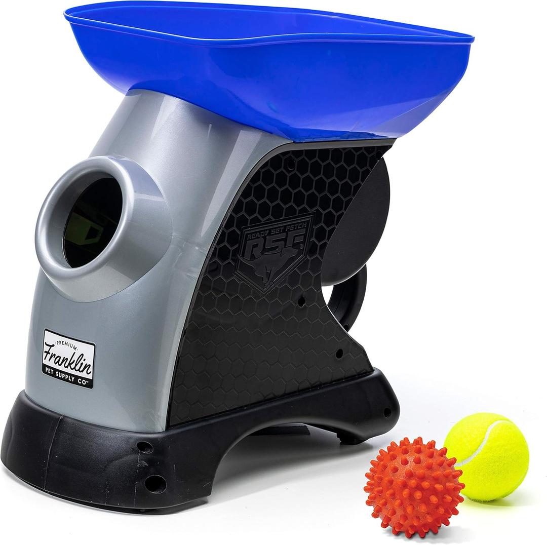 Franklin Pet Supply Co. Ready Set Fetch Automatic Tennis Ball Launcher Dog Toy - Electronic Thrower for Fetch + Playtime - Launches up to 40 Feet - Official Size (Blue/Black)