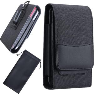 One Case Two Phones, Dual Phone Holster Pouch with Belt Clip, Hook and Loop Closure for iPhone 16 15 14 13 12 Pro Max, Moto G15,Edge 50,Galaxy Note 20 Ultra, S25 Ultra S24+A56-Black (Size-XXL)