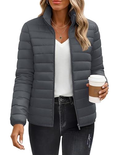 YUCOLEN Women's Puffer Jacket Quilted Winter Coat Padded Stand Collar Full-zip Warm Lightweight Puffer Coats, Medium