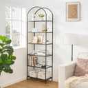 Homhedy Bookshelf Arched Display Racks,Metal Bookcase,Tempered Glass Shelves,Storage Rack Shelf for Home Office,Living Room,Bedroom, Bathroom,Modern Style (Black, 11.8" D x 23.6" W x 73.6" H)