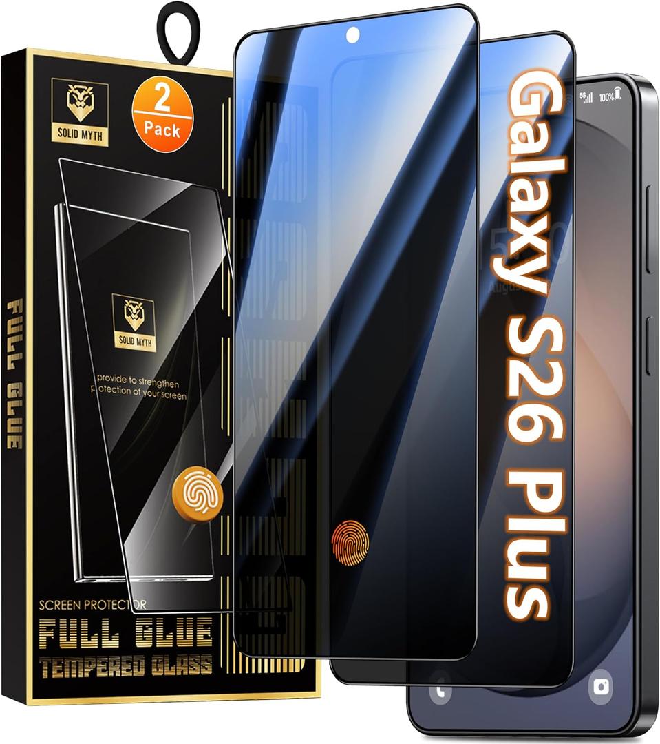 Oterkin 2 Pack Samsung Galaxy S26 Plus Privacy Screen Protector | Fingerprint Unlock Support, Anti Spy 9H Tempered Glass, Full Coverage, Case Friendly, Easy Install