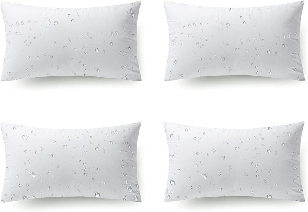 Phantoscope 12 x 20 Outdoor Pillow Inserts - Pack of 4 Outdoor Pillows Water Resistant Throw Pillow Inserts Hypoallergenic Square Decorative Couch Sham Cushion Stuffer, White
