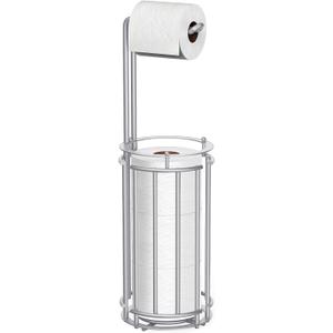 Meangood Toilet Paper Holder Stand and Tissue Paper Roll Dispenser for 4 Mega Rolls (Matte Silver)