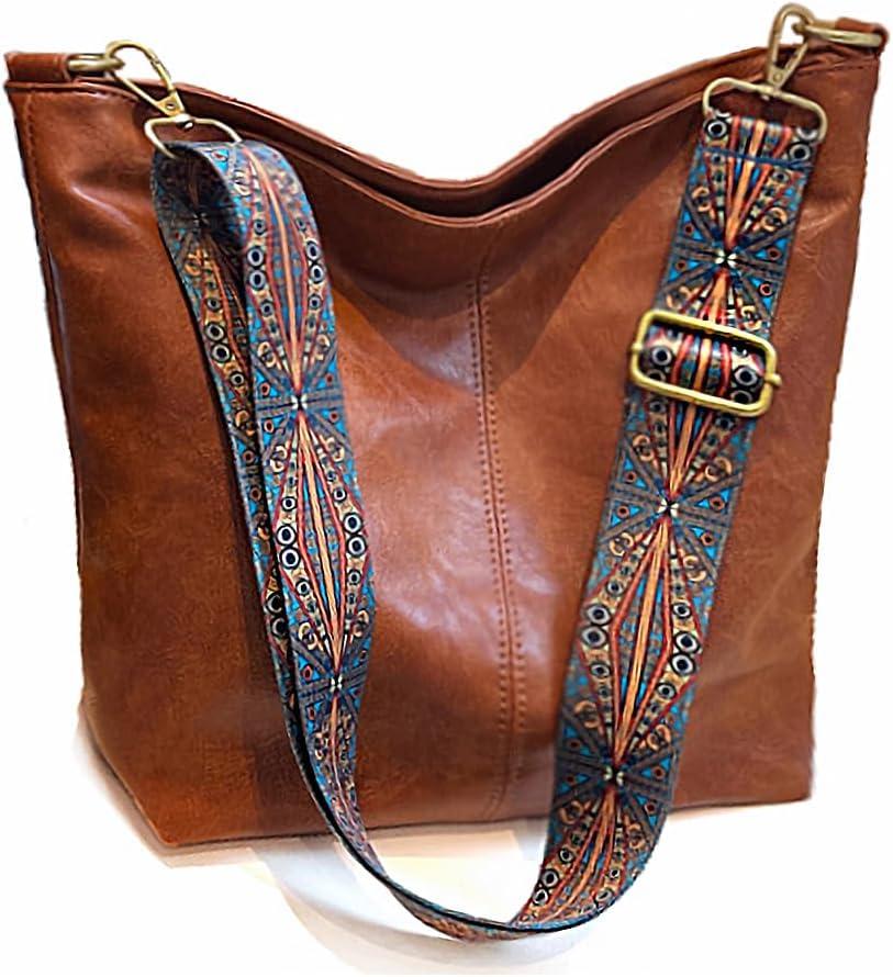 Hobo Bags Vegan Leather Crossbody Bag Guitar Strap Shoulder Purses with Zipper Handbags for Women