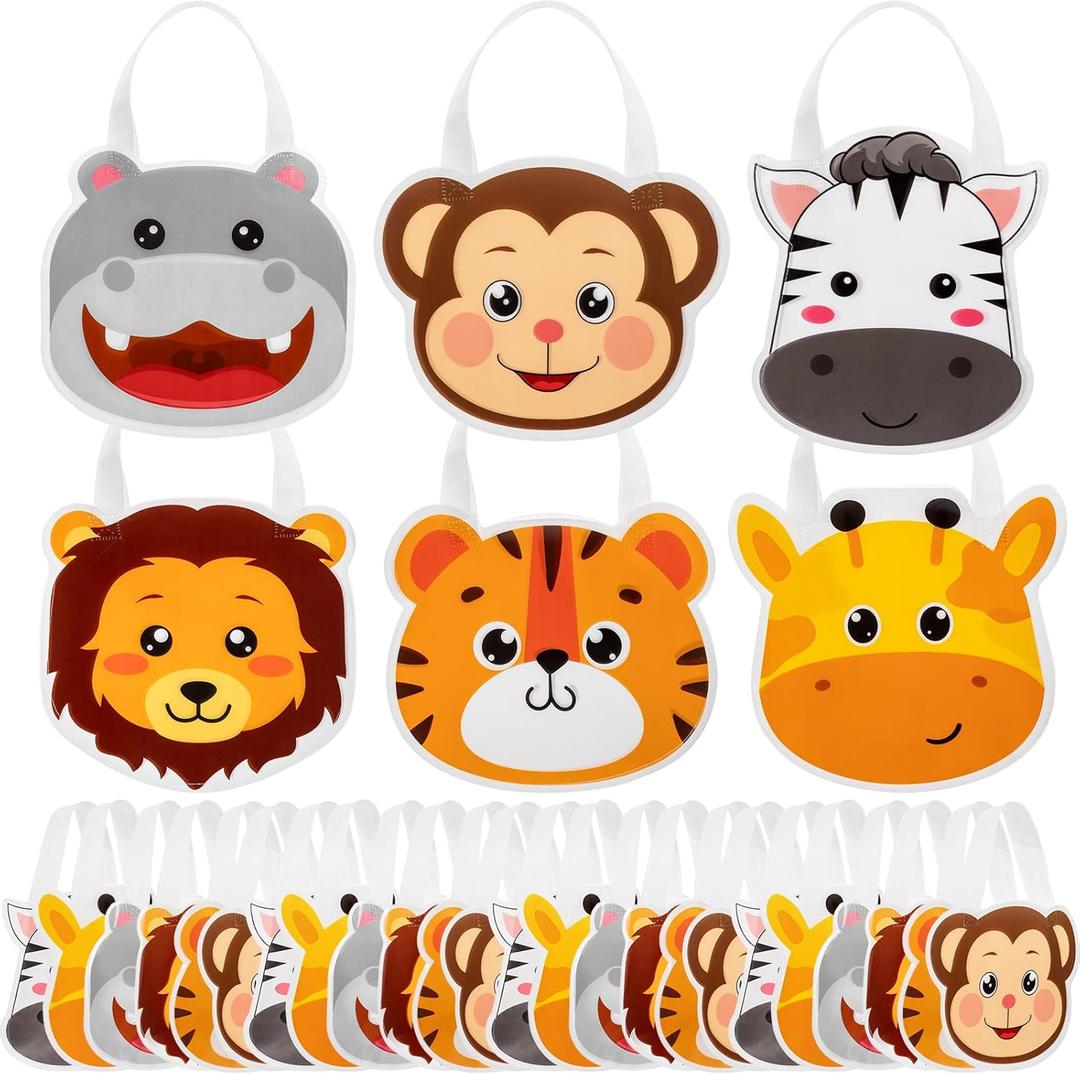 Maxdot 24 Pcs Jungle Party Favor Bags Safari Animals Party Favors Gift Bags with Handles Non-woven Goodie Treat Candy Bag for Jungle Safari-themed Wild Birthday Supplies