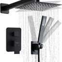 8 Inch Matte Black Shower Faucet Set with Rain Shower Head and Handheld Spray, Wall Mounted Rainfall Shower Head with Handheld Combo, Bathroom luxury Shower System with Valve and Trim