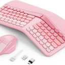 Ergonomic Wireless Keyboard Mouse, Mechanical Gaming Set with Wrist Rest & OTG & Brush Ideal for Windows PC, Home, Office and College Pink