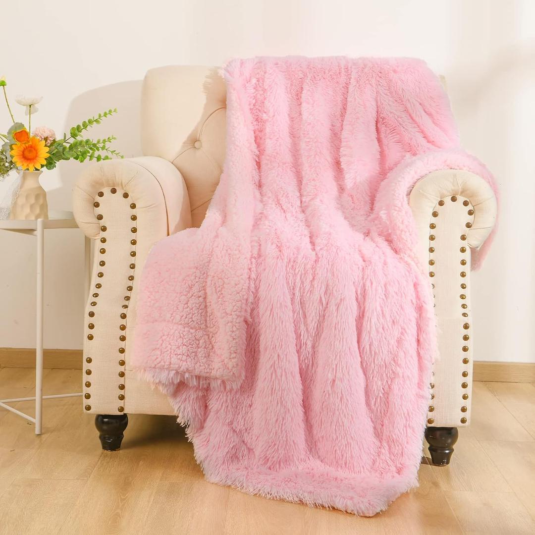 BENRON Baby Pink Throw Blankets, Soft Shaggy Plush Sherpa Blankets, Cozy Lightweight Fluffy Faux Fur Blankets for Bed Couch Sofa Washable, 60"x80"