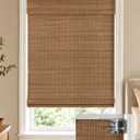 LazBlinds 100% Blackout No Drill Bamboo Roman Shades, Cordless Bamboo Blinds for Indoor Windows, Room Darkening Shades for Home & Patio, Thermal Insulated, Acron, 27" W x 64" H