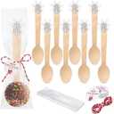 100 Set Christmas Wooden Spoons Hot Cocoa Chocolate Marshmallow Bar Stirring Spoons Chocolate with Tag Bag Rope Gift for Cake Candy Baking(Snowflake,Classic)